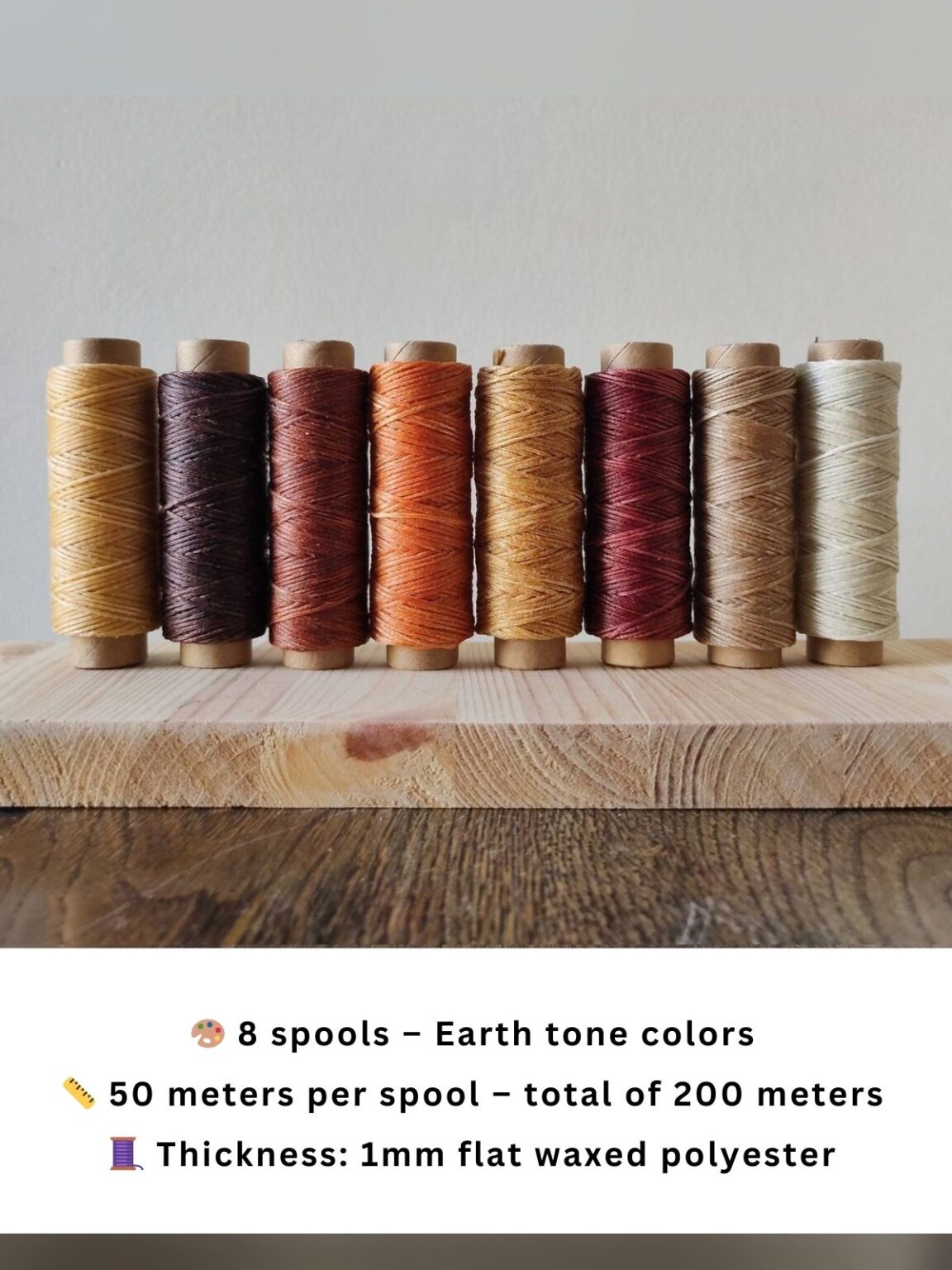 1mm Waxed Thread – earth tone cord set with 50 meters per spool 8 colors by Malka macrame