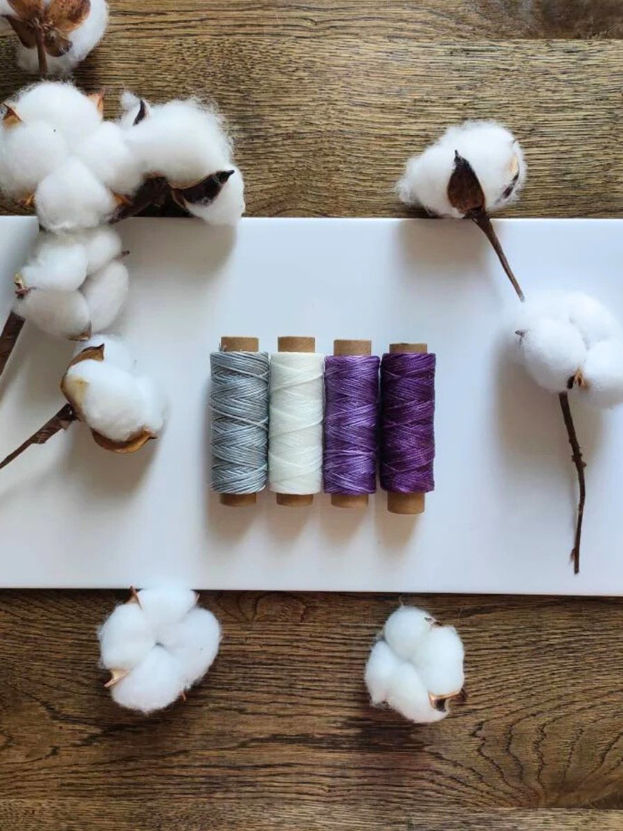 Waxed polyester string – 8 spools in forest greens, browns, purples, and greys