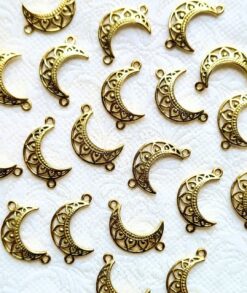 Antique brass moon connector charm for jewelry making