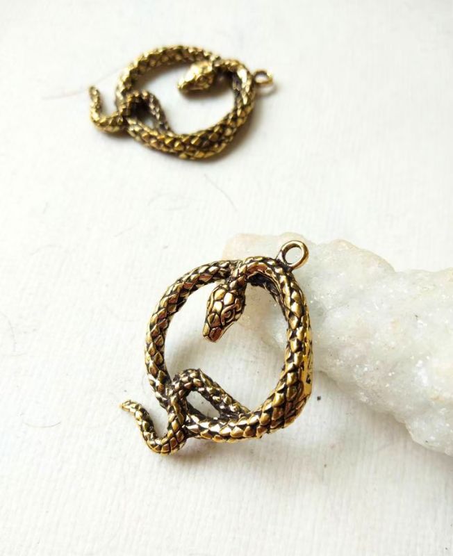 Antique Brass Serpent Charm Pendant