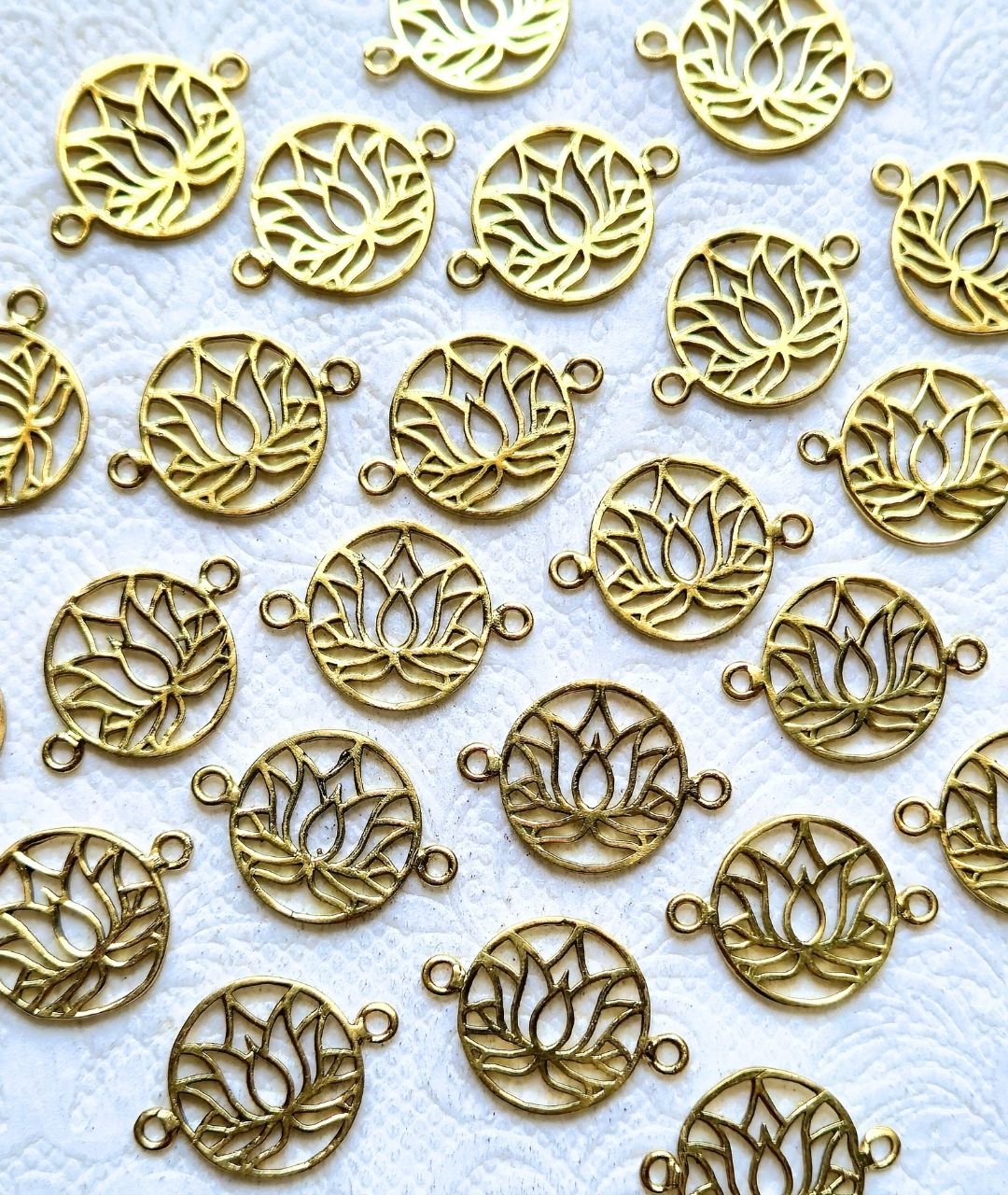 Round lotus connector charm in antique gold brass for jewelry making