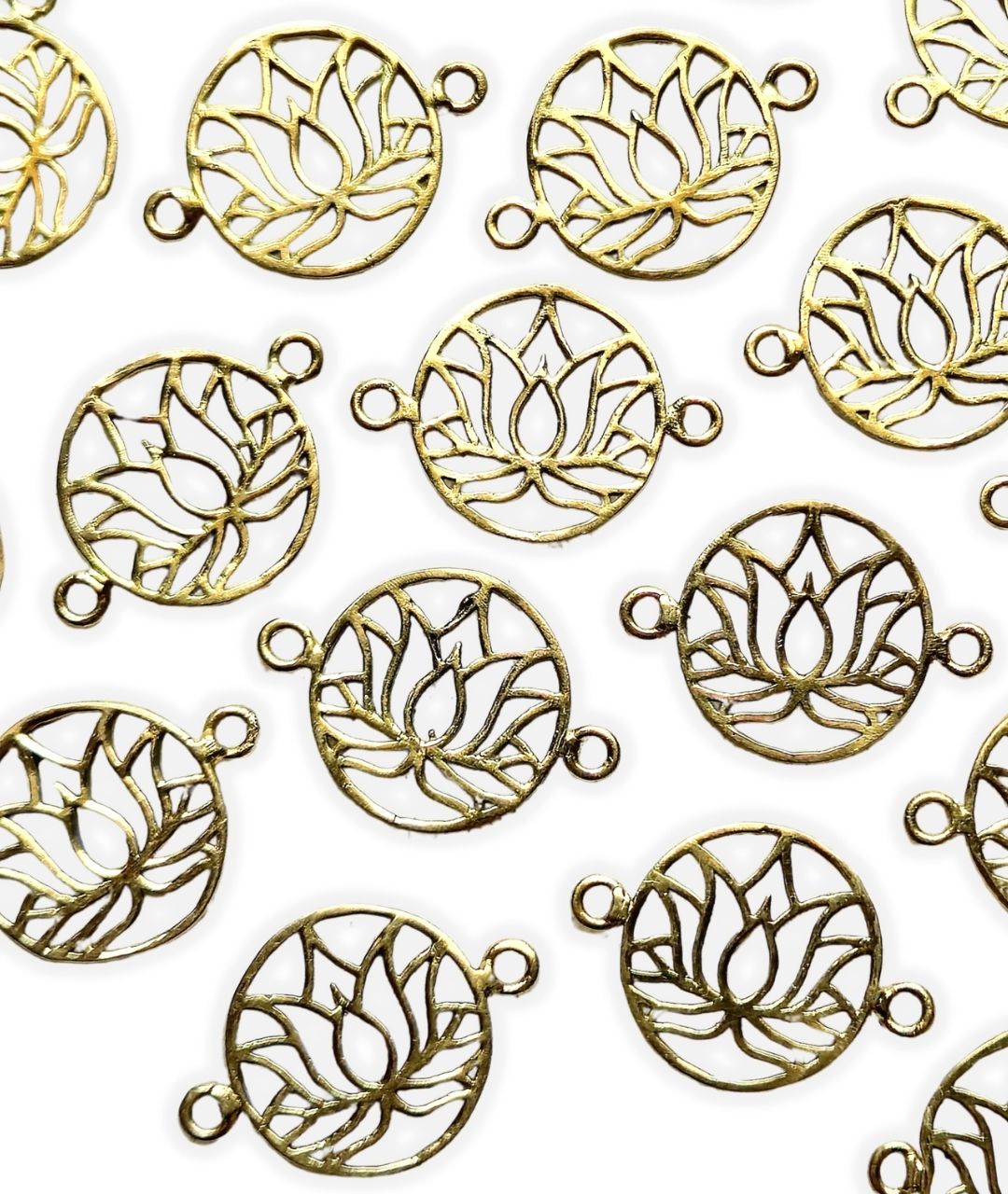 Double-loop brass lotus pendant for macrame and handmade crafts