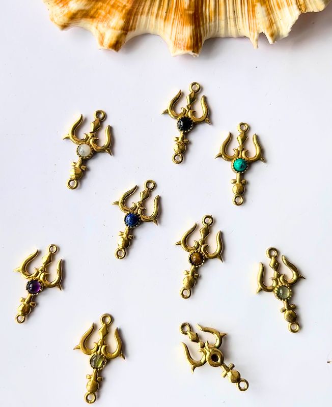 Trishul Finish Brass Stones Charms Connectors