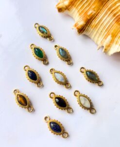 Boho Oval Finish Gemstone Brass Charms Connectors