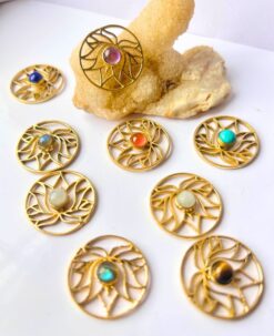 Lotus Flower Brass Disc Brass Stones Charms Connectors