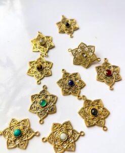 Sunburst Star Gemstone Brass Charms Connectors