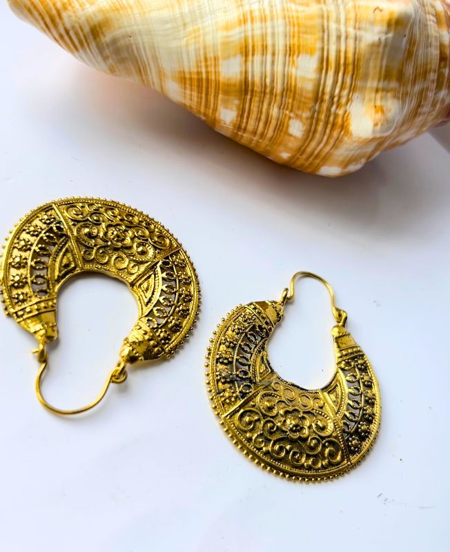 5/20 Pairs Statement Ornate Hoop Brass Earrings