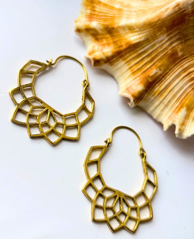 5/20 Pairs Petal Geometric Hoop Brass Earrings