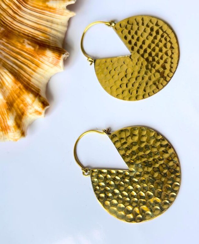 5/20 Pairs Hammered Teardrop Cut Hoop Brass Earrings