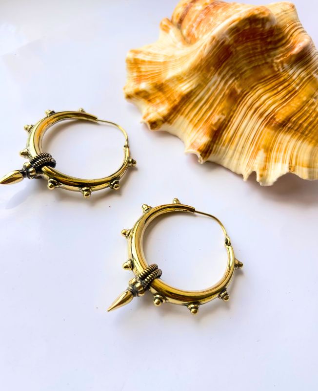 5/20 Pairs Textured Spike Hoop Brass Earrings