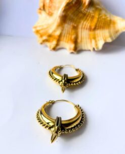 5/20 Pairs Beaded Rim and Drop Brass Earrings