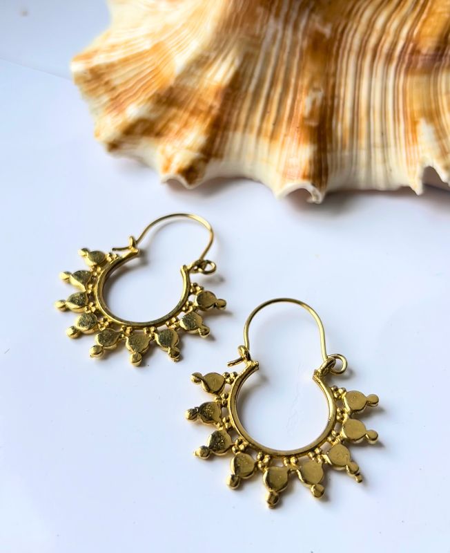 5/20 Pairs Radiance Tribal Hoop Brass Earrings