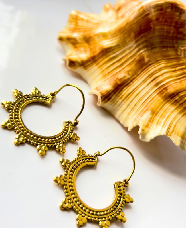 5/20 Pairs Spiral Tribal Hoop Brass Earrings