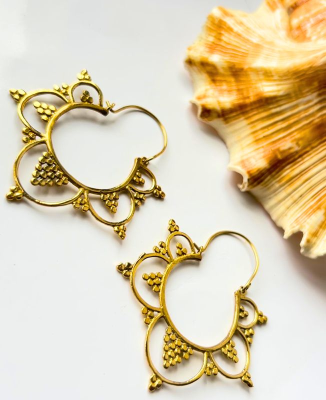 5/20 Pairs Blossom Style Hoop Brass Earrings
