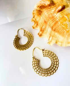 5/20 Pairs Honeycomb Hoop Brass Earrings
