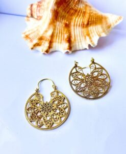 5/20 Pairs Mandala Bloom Tribal Brass Earrings