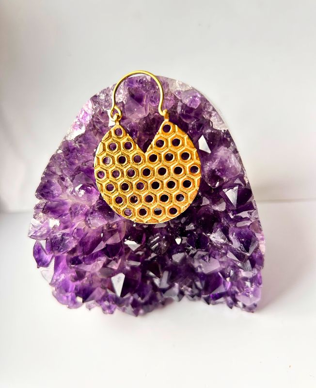 5/20 Pairs Domed Honeycomb Textured Hoop Brass Earrings