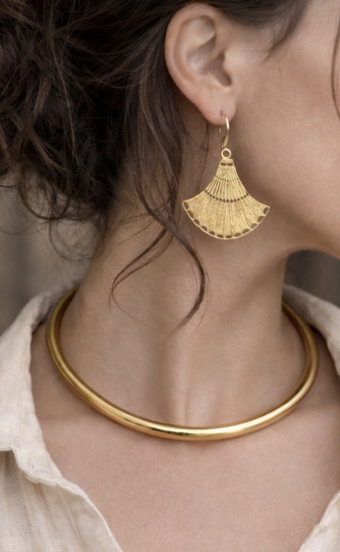 5/20 Pairs Fan Shaped Filigree Brass Earrings