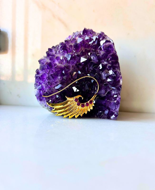 5/20 Pairs Red Stone Wing Ear Cuff Brass Earrings