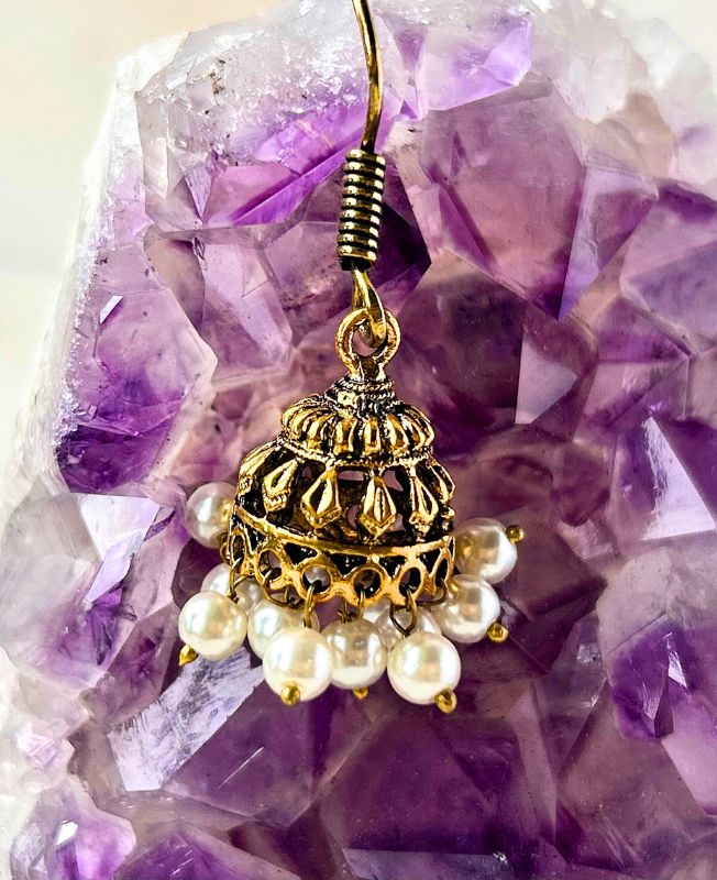 5/20 Pairs Pearl Jhumka Brass Earrings