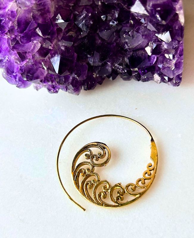 5/20 Pairs Petal Spiral Filigree Brass Earrings