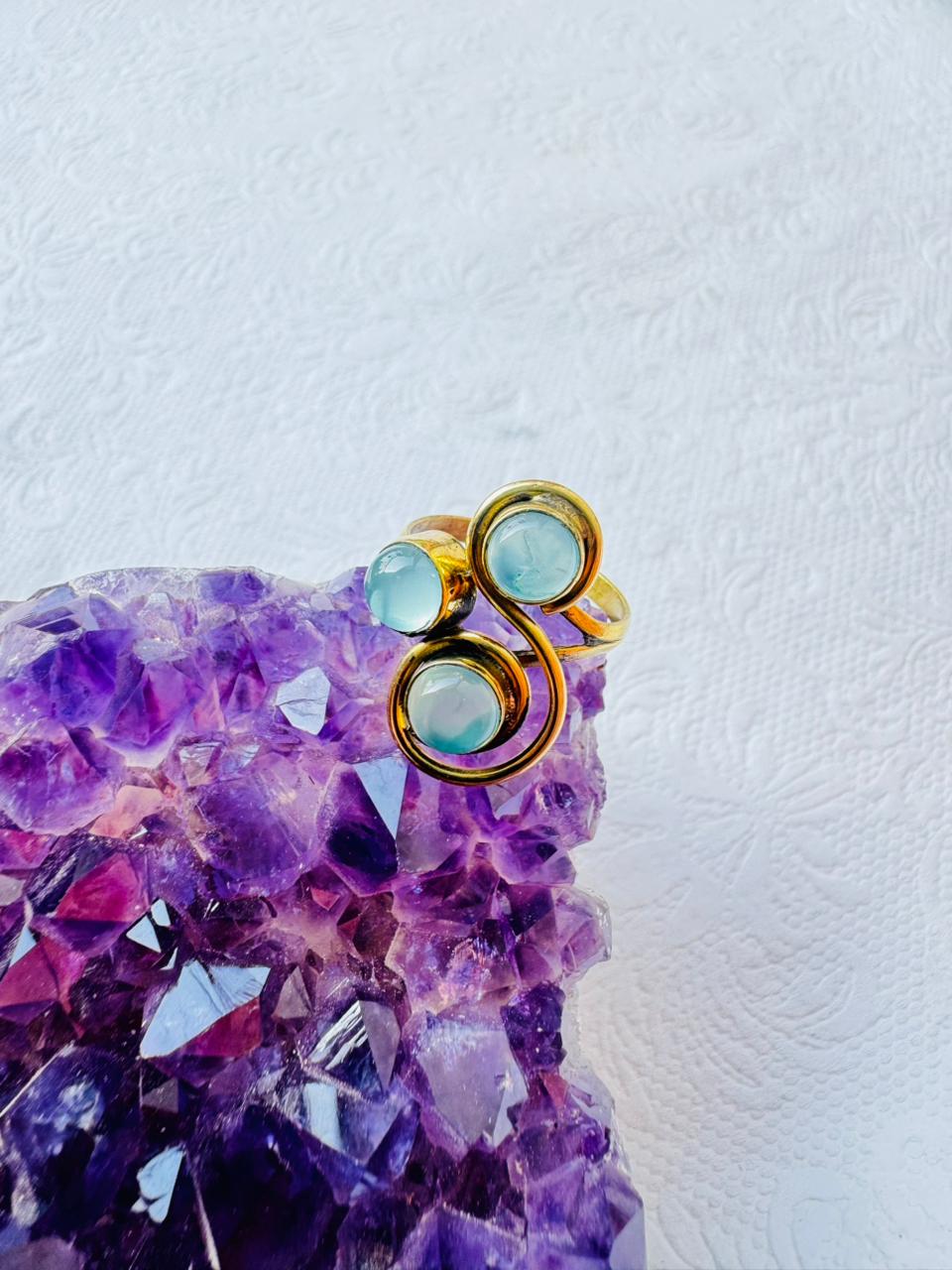 5/20 Pieces Triple Aqua Stone Brass Ring