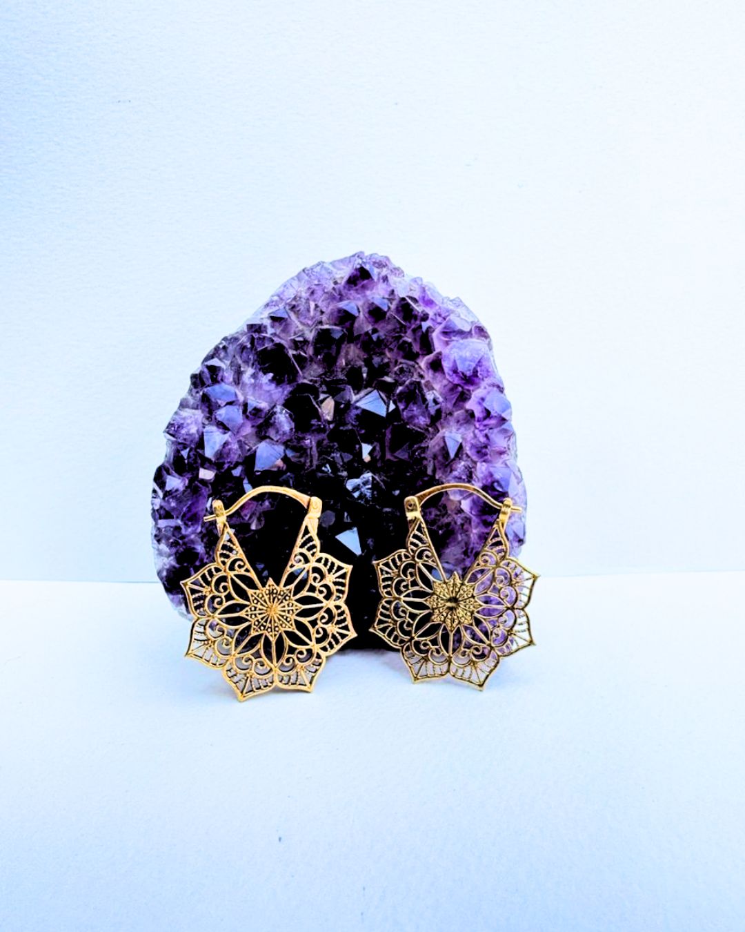 5/20 Pairs Intricate Mandala Flower Brass Earrings
