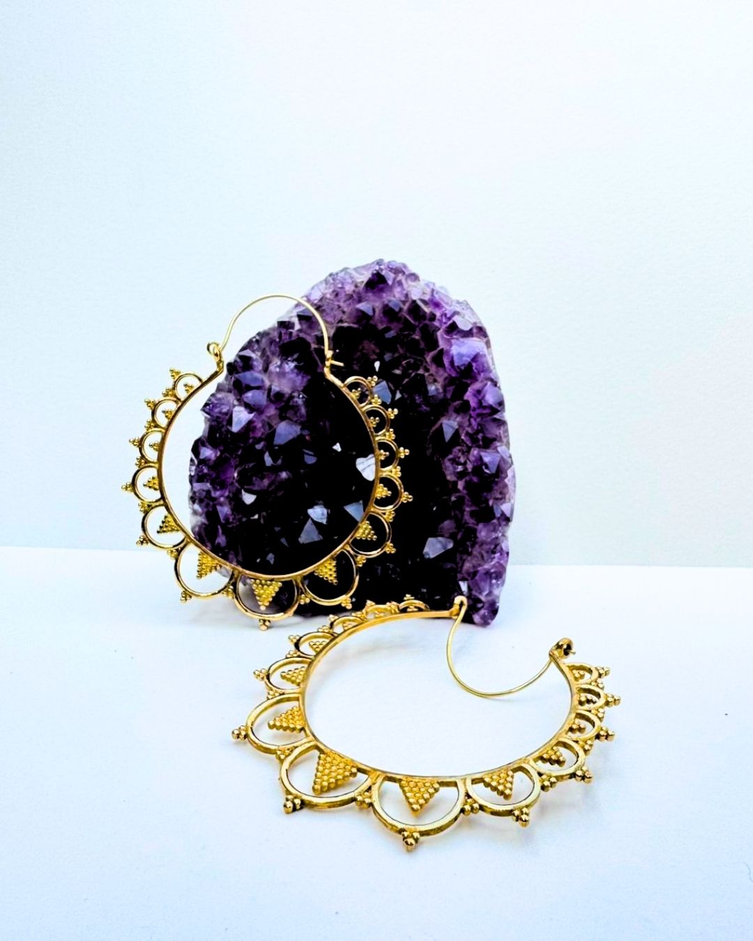 5/20 Pairs Granulated Crescent Hoop Brass Earrings
