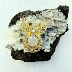 Big White Quartz Ethnic Brass Pendant for Jewelry Making