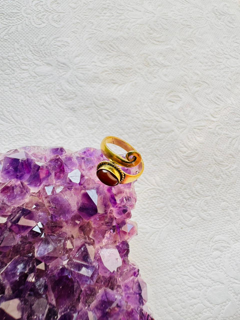 5/20 Pieces Garnet Stone Spiral Brass Ring