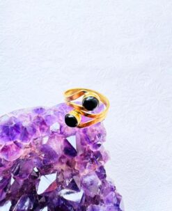 5/20 Pieces Double Black Onyx Spiral Brass Ring