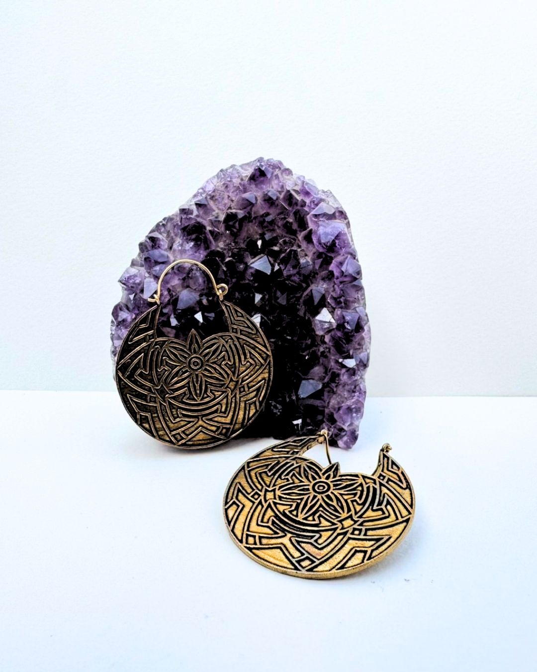 5/20 Pairs Mandala Disc Brass Earrings