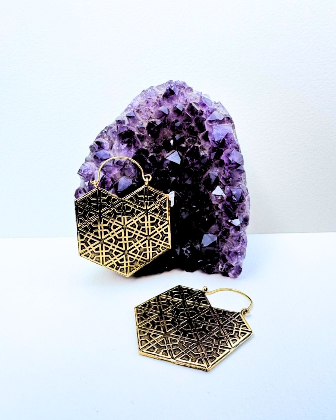 5/20 Pairs Hexagon Statement Brass Earrings