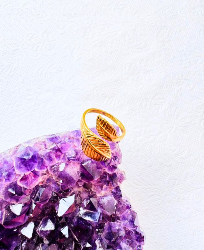 5/20 Pieces Leaf Adjustable Brass Ring