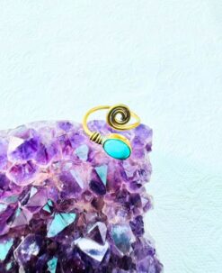 5/20 Pieces Turquoise Spiral Brass Ring
