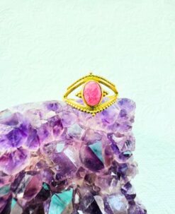 5/20 Pieces Pink Gemstone Brass Ring