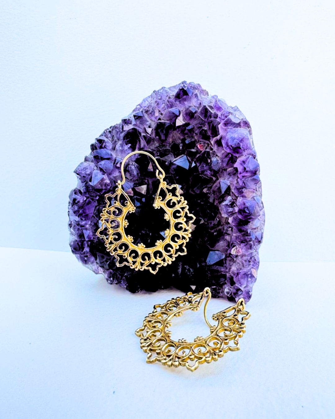 5/20 Pairs Floral Scroll Hoop Brass Earrings