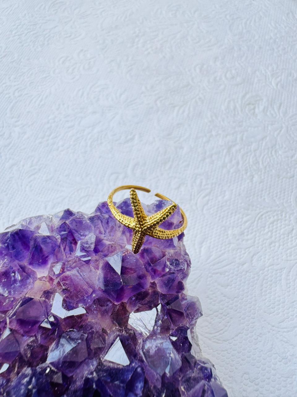 5/20 Pieces Textured Starfish Brass Ring