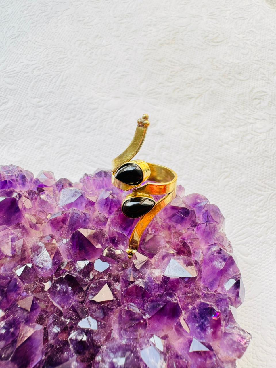 5/20 Pieces Adjustable Dual Stone Brass Ring