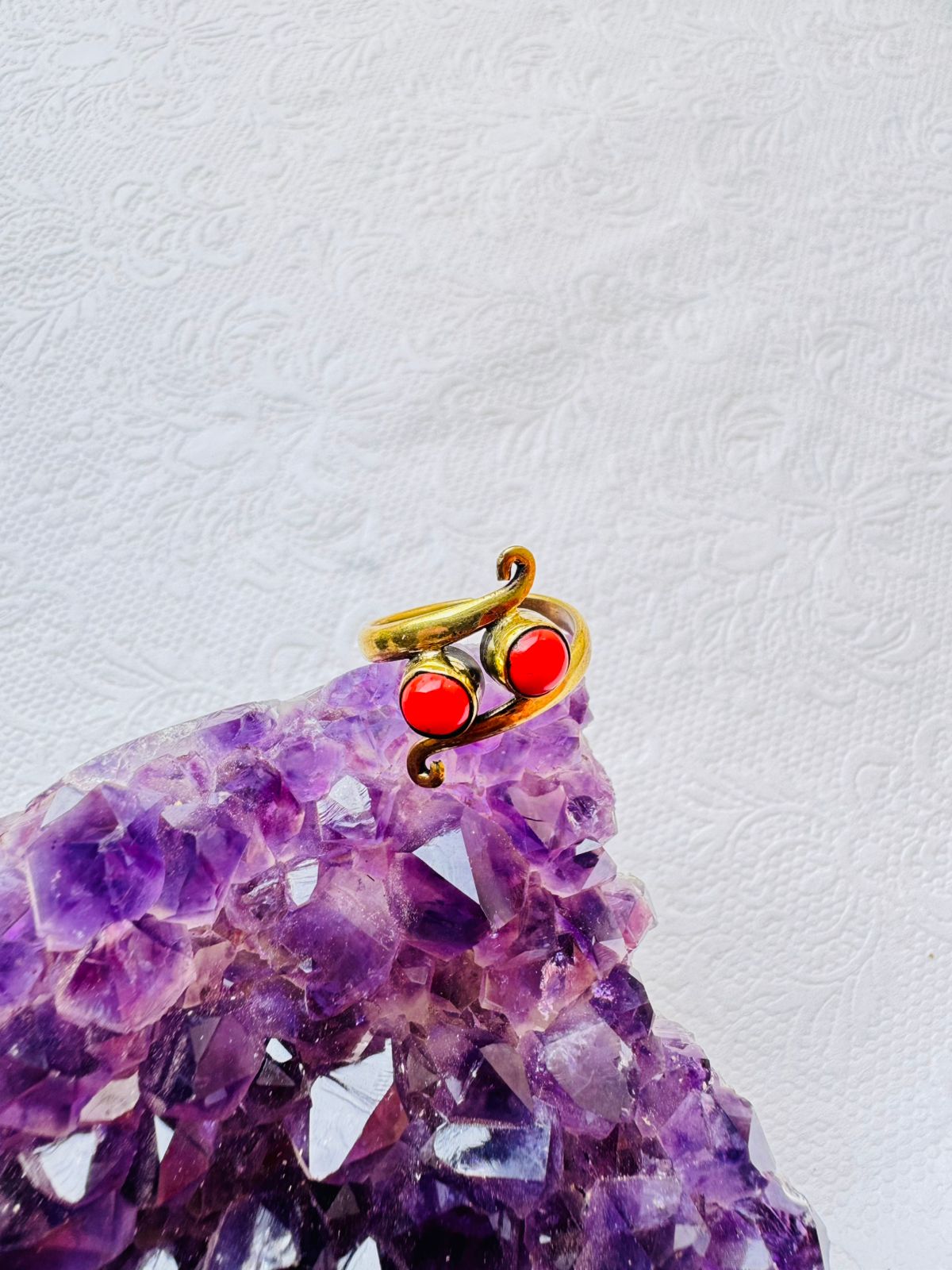 5/20 Pieces Red Enamel Spiral Brass Ring