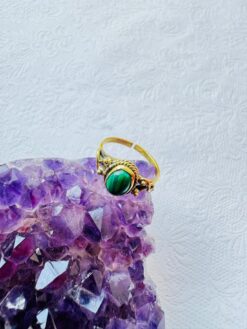 5/20 Pieces Green Malachite Stone Brass Ring