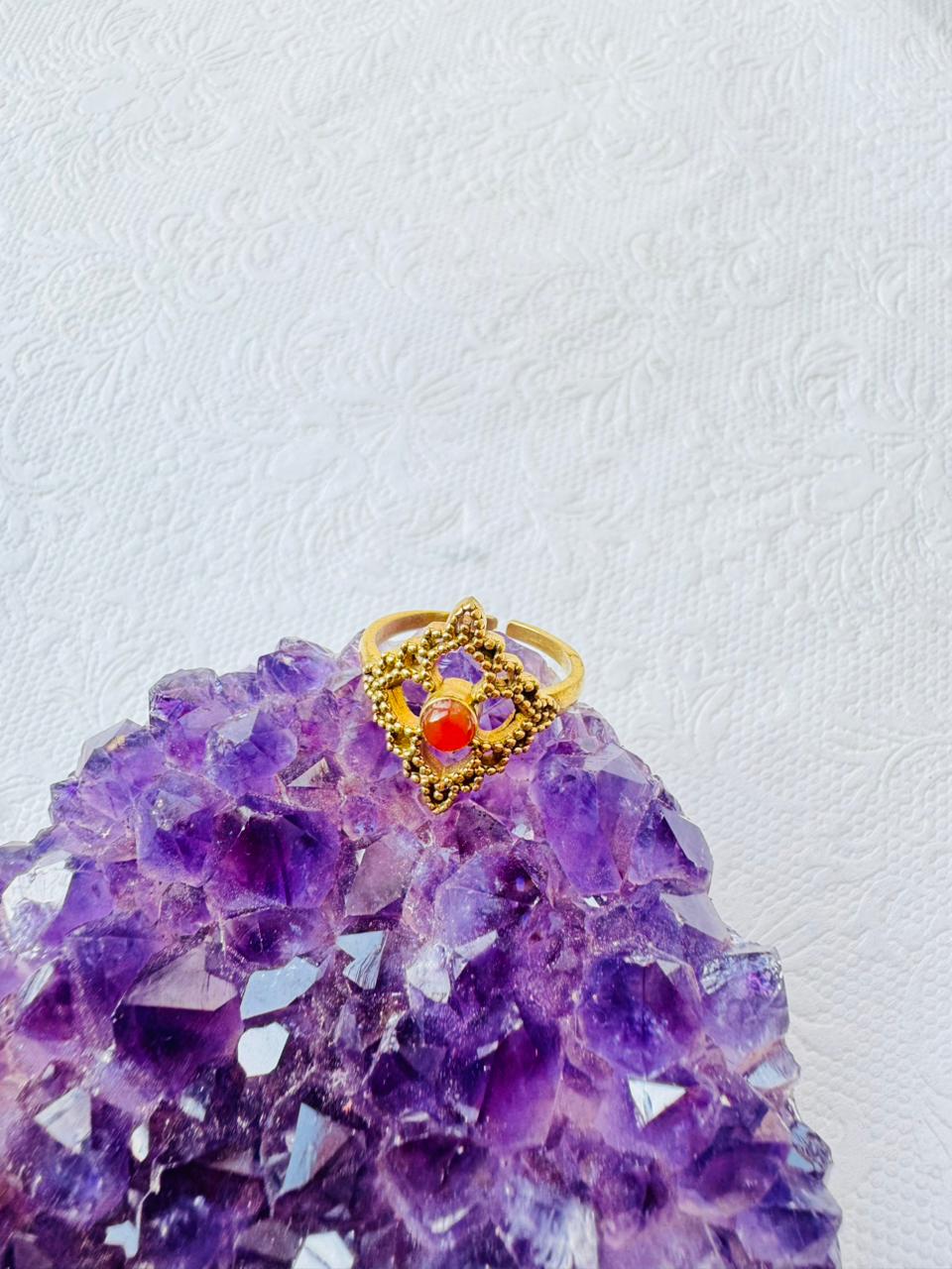 5/20 Pieces Carnelian Stone Brass Ring