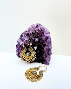 5/20 Pairs Labradorite Spiral Stone Hoop Brass Earrings