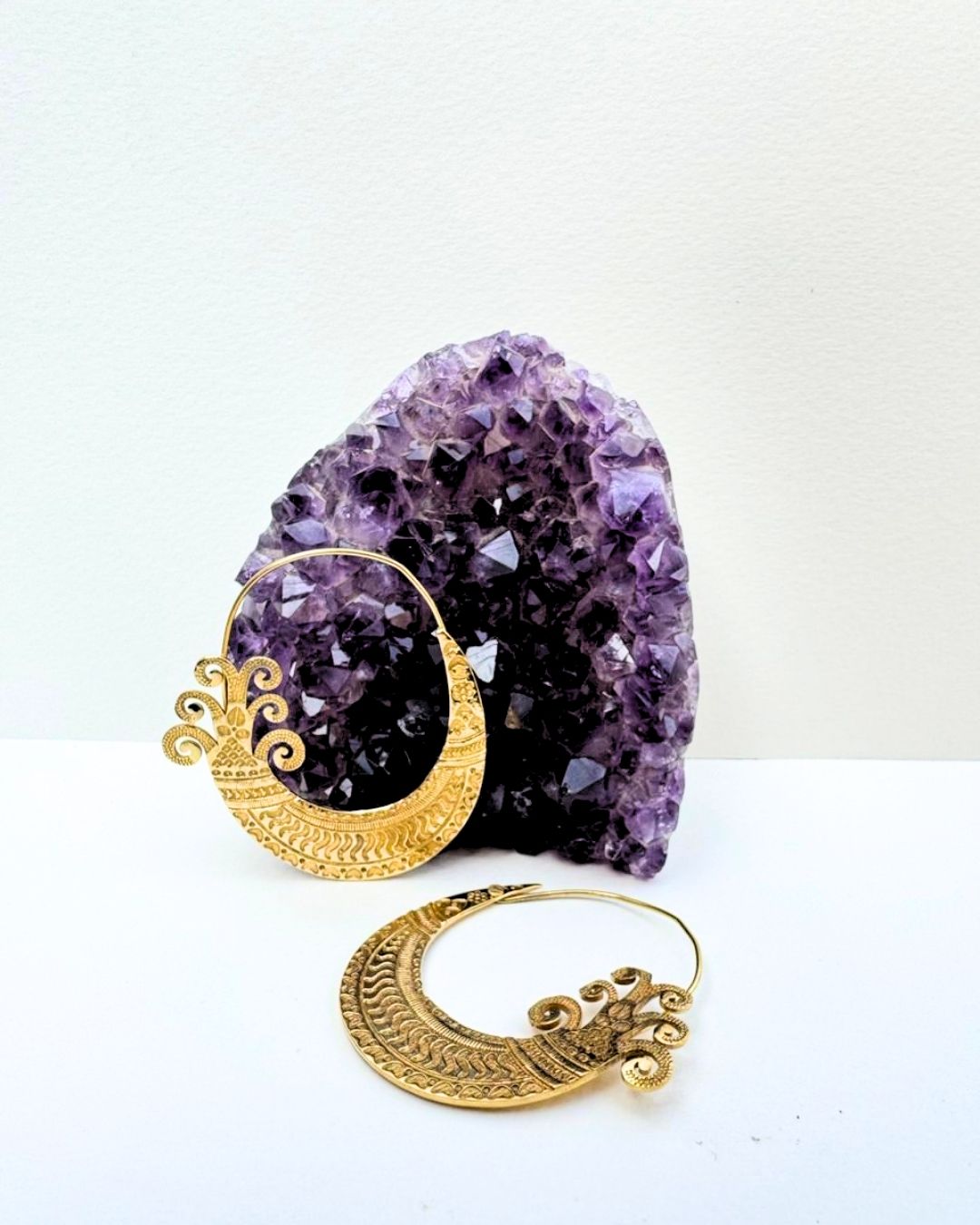 5/20 Pairs Engraving Crescent Hoop Brass Earrings