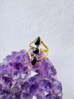 5/20 Pieces Triple Black Stone Tiered Brass Ring