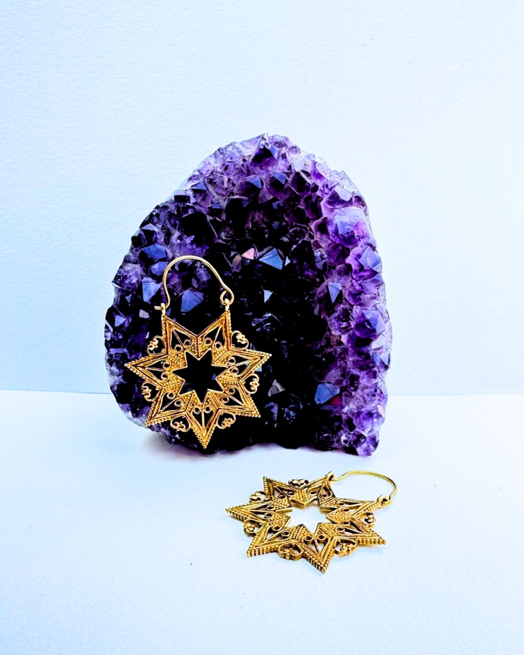 5/20 Pairs Star Mandala Hoop Brass Earrings