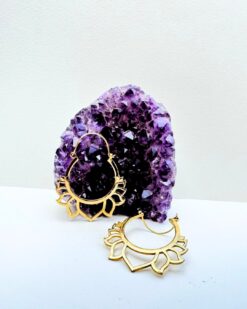 5/20 Pairs Minimal Lotus Hoop Brass Earrings