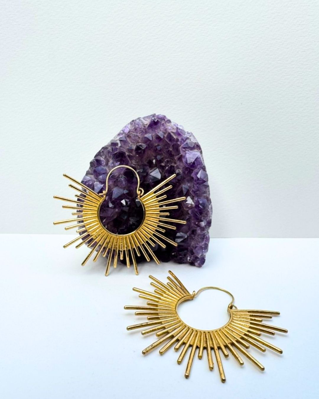 5/20 Pairs Radiant Sun Ray Hoop Brass Earrings