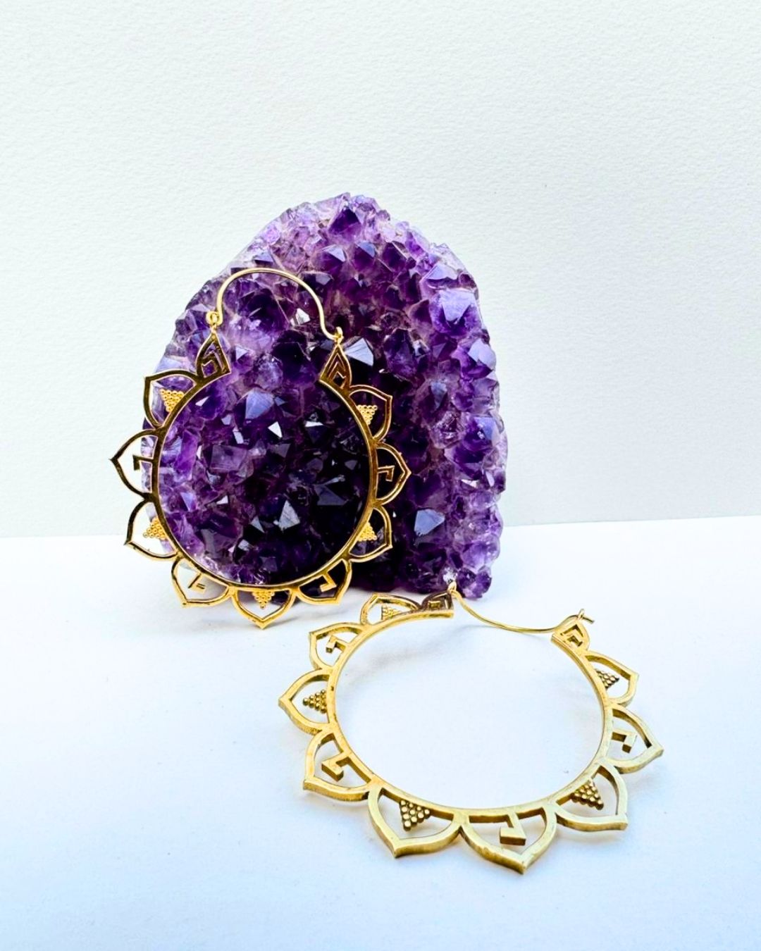 5/20 Pairs Lotus Petal Hoop Brass Earrings