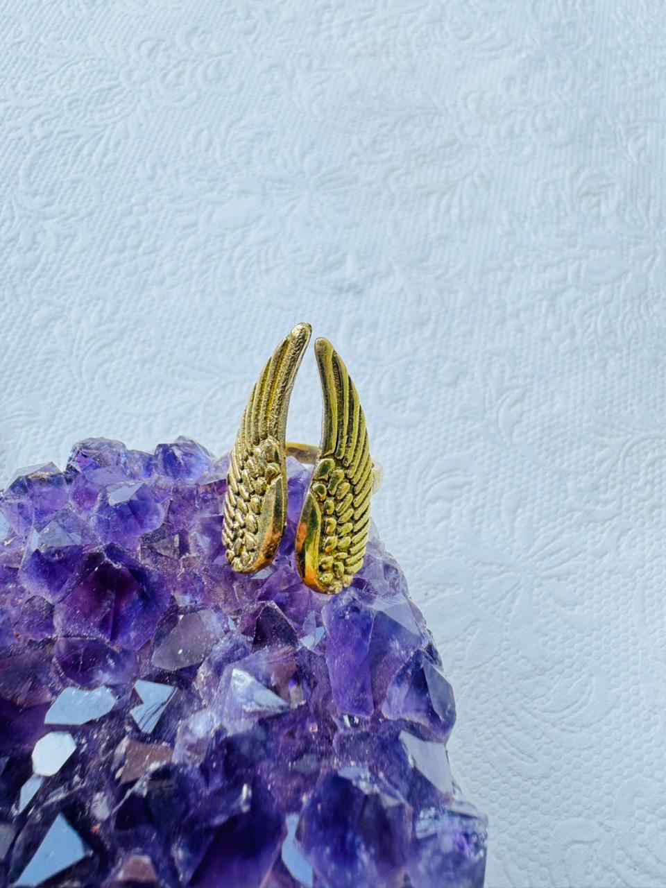 5/20 Pieces Double Angel Wing Statement Brass Ring